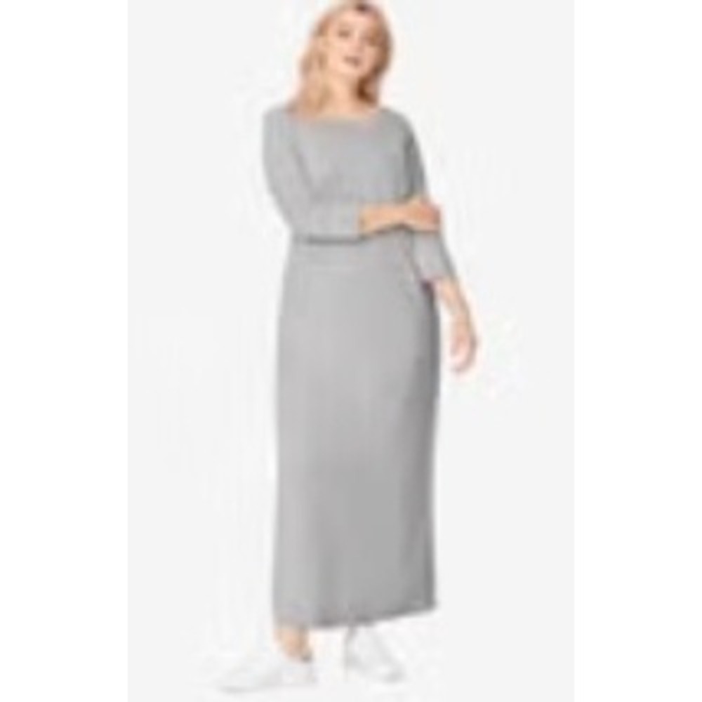 Ellos Womens Set of 2 Knit Midi Dresses Olive Grey 3/4 Sleeve Plus Size 1X 22/24